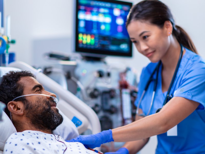 Physician taking care of a patient