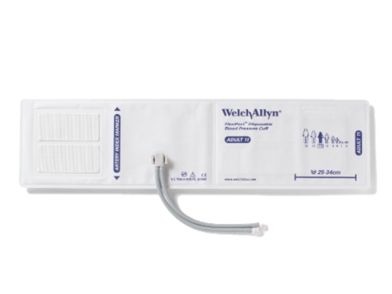 A disposable blood pressure cuff product image.