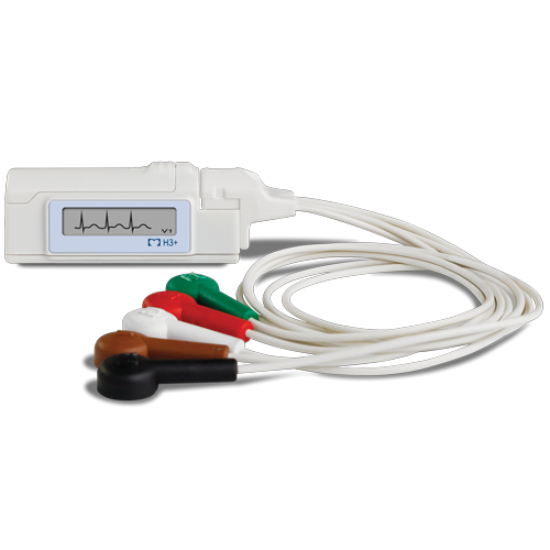 A product image of the h3+ digital holter recorder.